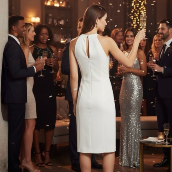 Julia Jordan White/Ivory Twist Front Halter Neck Sleeveless Sheath Dress
Size 2 - Picture 2 of 12